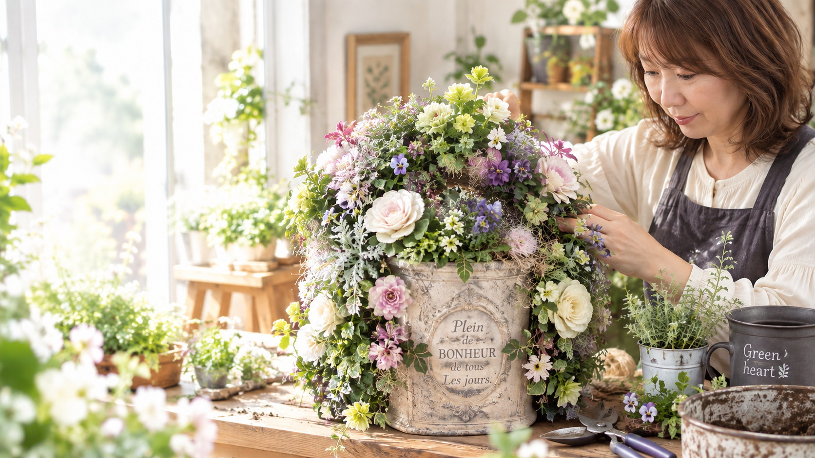 Green heartの寄せ植えをイメージしたビジュアル